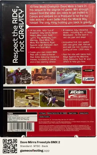 Dave Mirra Freestyle BMX 2 PlayStation 2, NTSC box back