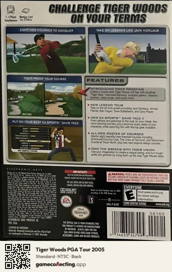 Tiger Woods PGA Tour 2005 Nintendo GameCube, NTSC box back