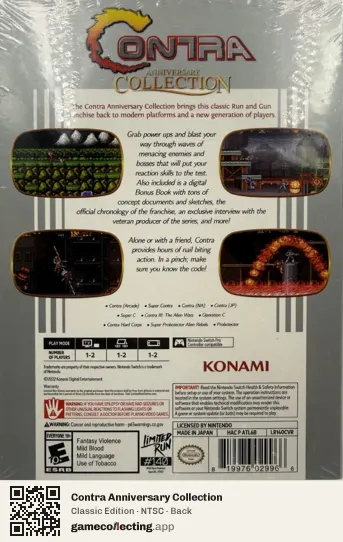 Contra Anniversary Collection Nintendo Switch, NTSC box back