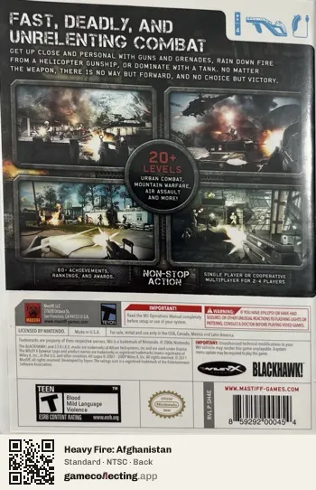 Heavy Fire: Afghanistan Nintendo Wii, NTSC box back