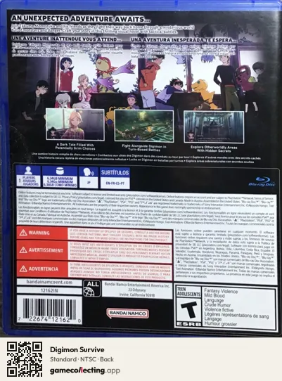 Digimon Survive PlayStation 4, NTSC box back