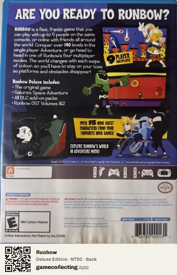 Runbow Nintendo Wii U, NTSC box back