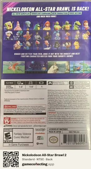 Nickelodeon All-Star Brawl 2 Nintendo Switch, NTSC box back