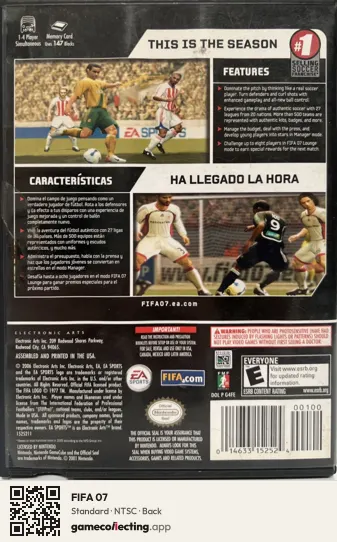 FIFA 07 Nintendo GameCube, NTSC box back