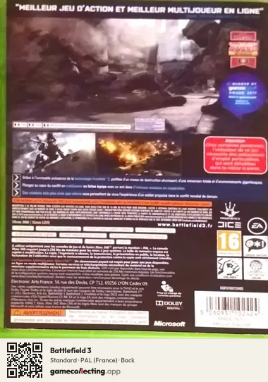 Battlefield 3 Xbox 360, France box back