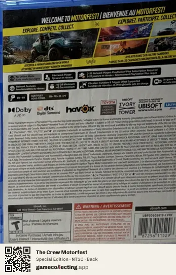 The Crew Motorfest PlayStation 5, NTSC box back