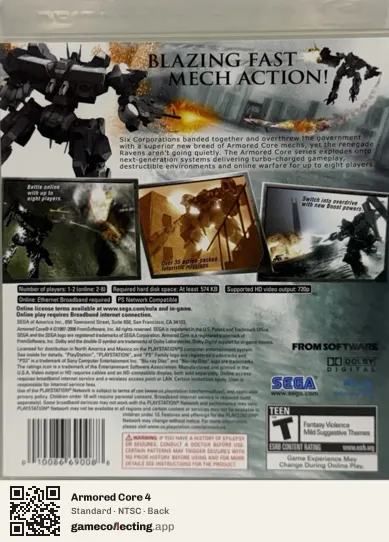 Armored Core 4 PlayStation 3, NTSC box back