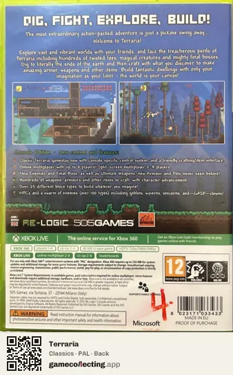 Terraria Xbox 360, PAL box back