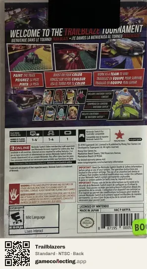 Trailblazers Nintendo Switch, NTSC box back