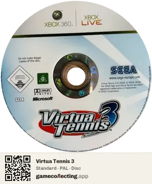 Virtua Tennis 3 Xbox 360, PAL disc