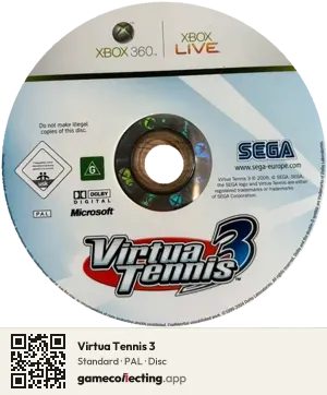 Virtua Tennis 3 Xbox 360, PAL disc