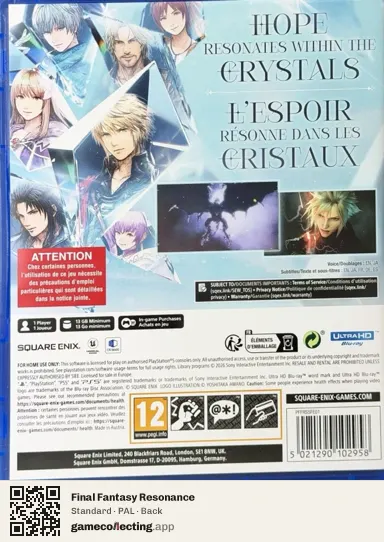 Final Fantasy Resonance PlayStation 5, PAL box back