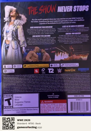 WWE 2K26 PlayStation 5, NTSC box back