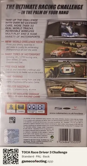 TOCA Race Driver 3 Challenge PlayStation Portable, PAL box back
