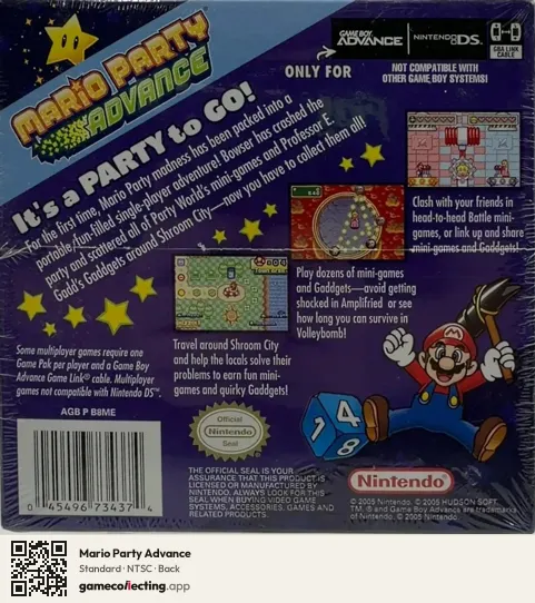 Mario Party Advance Game Boy Advance, NTSC box back