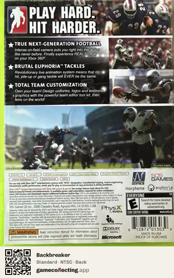 Backbreaker Xbox 360, NTSC box back