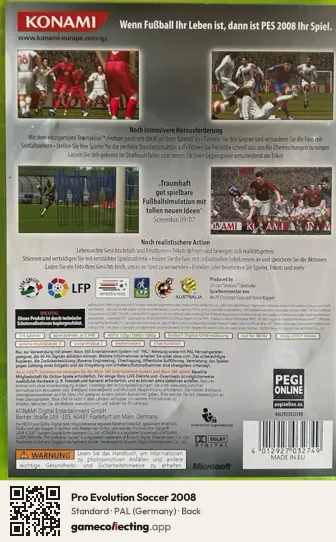 Pro Evolution Soccer 2008 Xbox 360, Germany box back