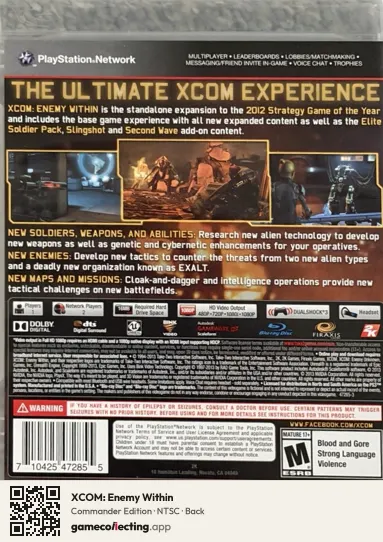 XCOM: Enemy Within PlayStation 3, NTSC box back