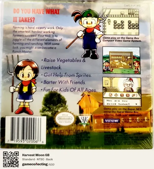 Harvest Moon GB Game Boy, NTSC box back