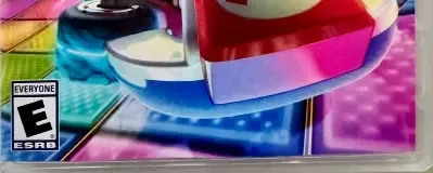 Mario Kart 8 Deluxe, the ESRB box on its front