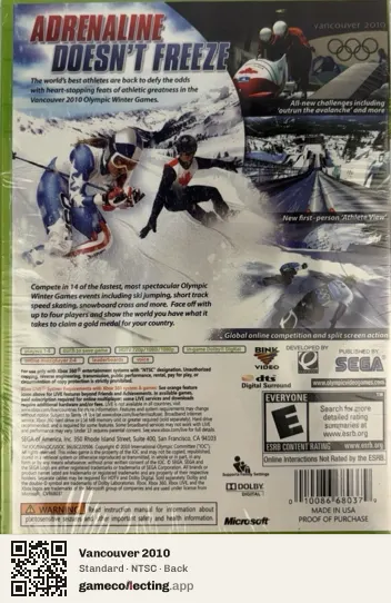 Vancouver 2010 Xbox 360, NTSC box back