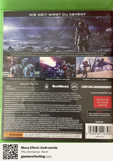 Mass Effect: Andromeda Xbox One, Germany box back