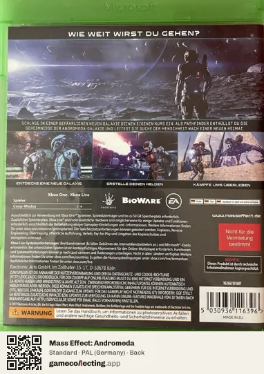 Mass Effect: Andromeda Xbox One, Germany box back