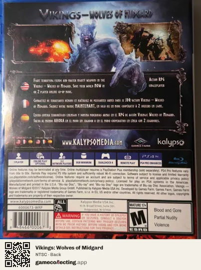 Vikings: Wolves of Midgard PlayStation 4, NTSC box back