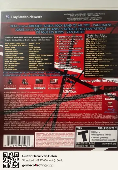 Guitar Hero: Van Halen PlayStation 3, Canada box back