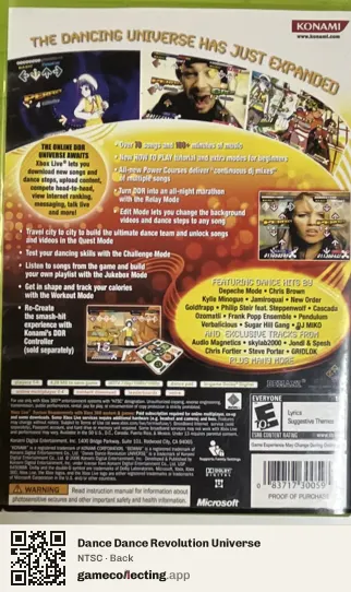 Dance Dance Revolution Universe Xbox 360, NTSC box back