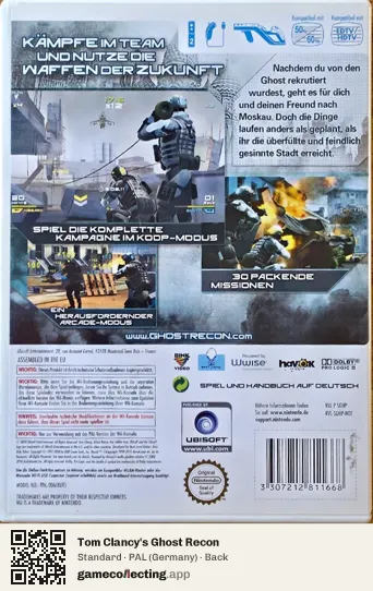 Tom Clancy's Ghost Recon Nintendo Wii, Germany box back