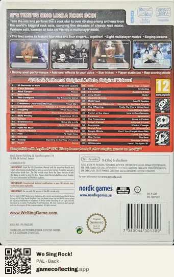 We Sing Rock! Nintendo Wii, PAL box back