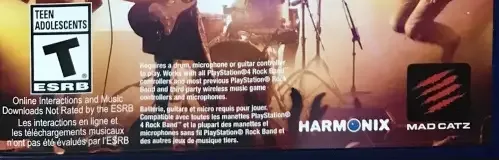 Rock Band 4, the ESRB box on its front