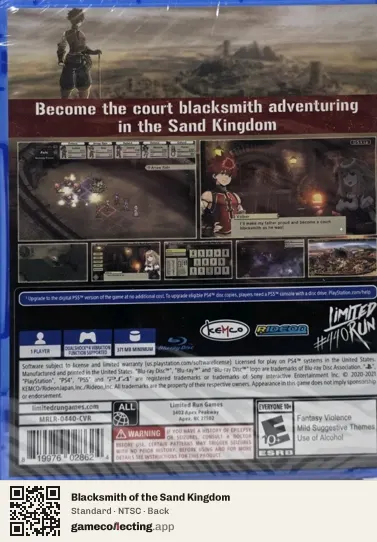 Blacksmith of the Sand Kingdom PlayStation 4, NTSC box back