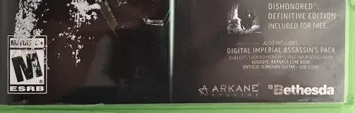 Dishonored 2, the ESRB box on its front