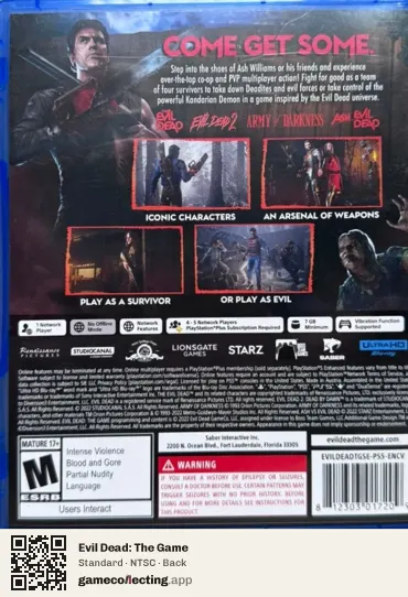 Evil Dead: The Game PlayStation 5, NTSC box back