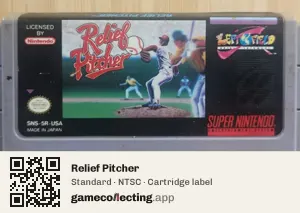 Relief Pitcher Super Nintendo Entertainment System, NTSC cartridge label