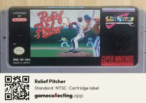 Relief Pitcher Super Nintendo Entertainment System, NTSC cartridge label