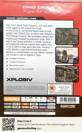 Dino Crisis 2 Computer, United Kingdom box back
