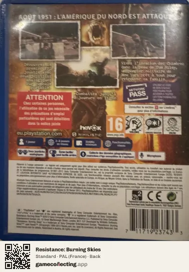 Resistance: Burning Skies PlayStation Vita, France box back