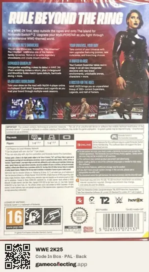 WWE 2K25 Nintendo Switch 2, PAL box back