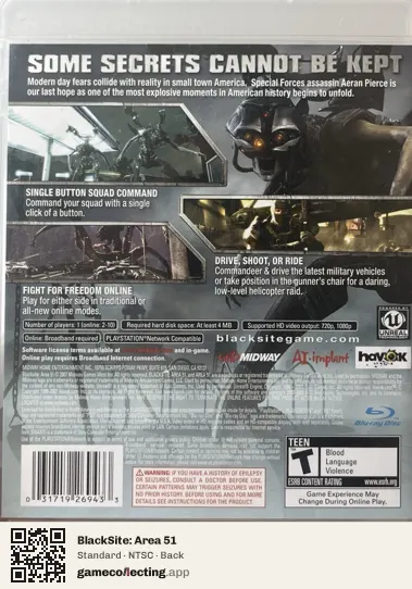 BlackSite: Area 51 PlayStation 3, NTSC box back
