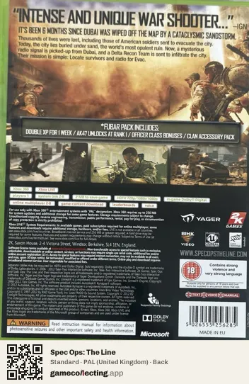 Spec Ops: The Line Xbox 360, United Kingdom box back