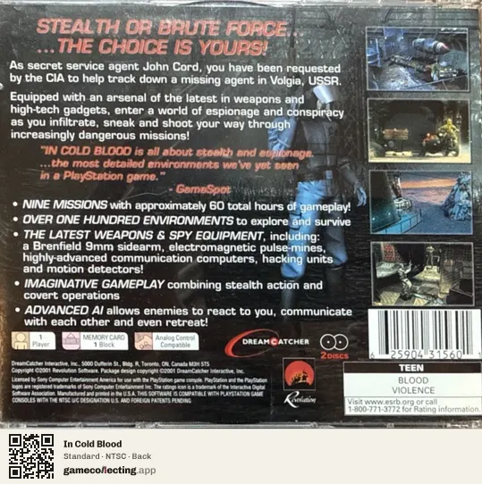 In Cold Blood PlayStation, NTSC box back