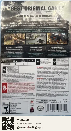Troll and I Nintendo Switch, NTSC box back