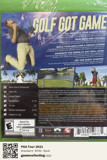 PGA Tour 2K21 Xbox One, NTSC box back