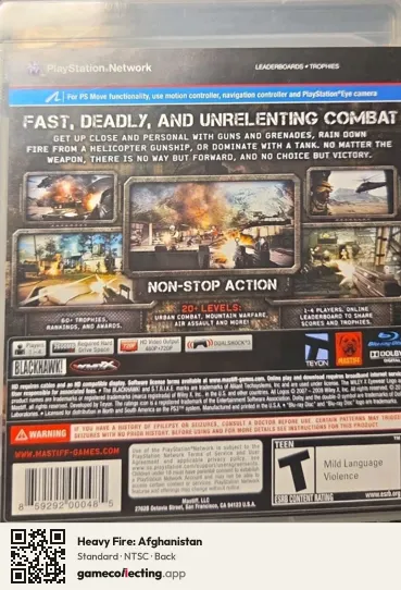 Heavy Fire: Afghanistan PlayStation 3, NTSC box back