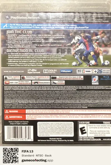 FIFA 13 PlayStation 3, NTSC box back