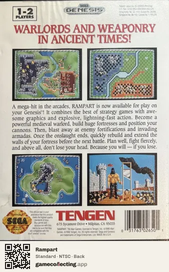 Rampart Sega Mega Drive / Genesis, NTSC box back