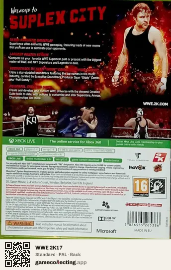 WWE 2K17 Xbox 360, PAL box back